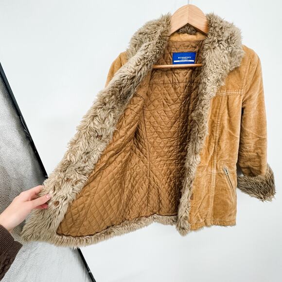 Burberry Jacket Brown Quilted Winter Shearling Coat Ladies Tan Vintage Corduroy - Picture 14 of 14